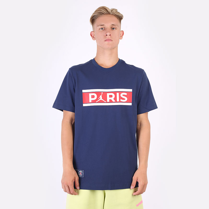 мужская синяя футболка Jordan Paris Saint-Germain Wordmark Tee DB6510-410 - цена, описание, фото 3